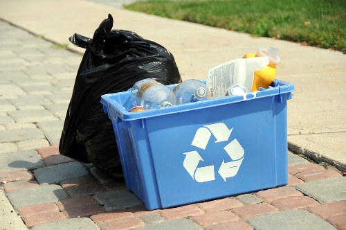 Recycling bins in a modern office environment